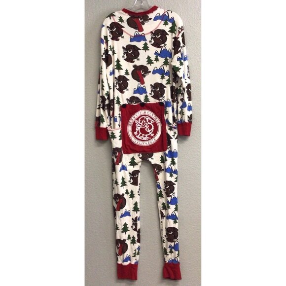 Lazy One Adult Flapjack Long John Trap Door Bear Bum Red Pajamas Large - Picture 2 of 12